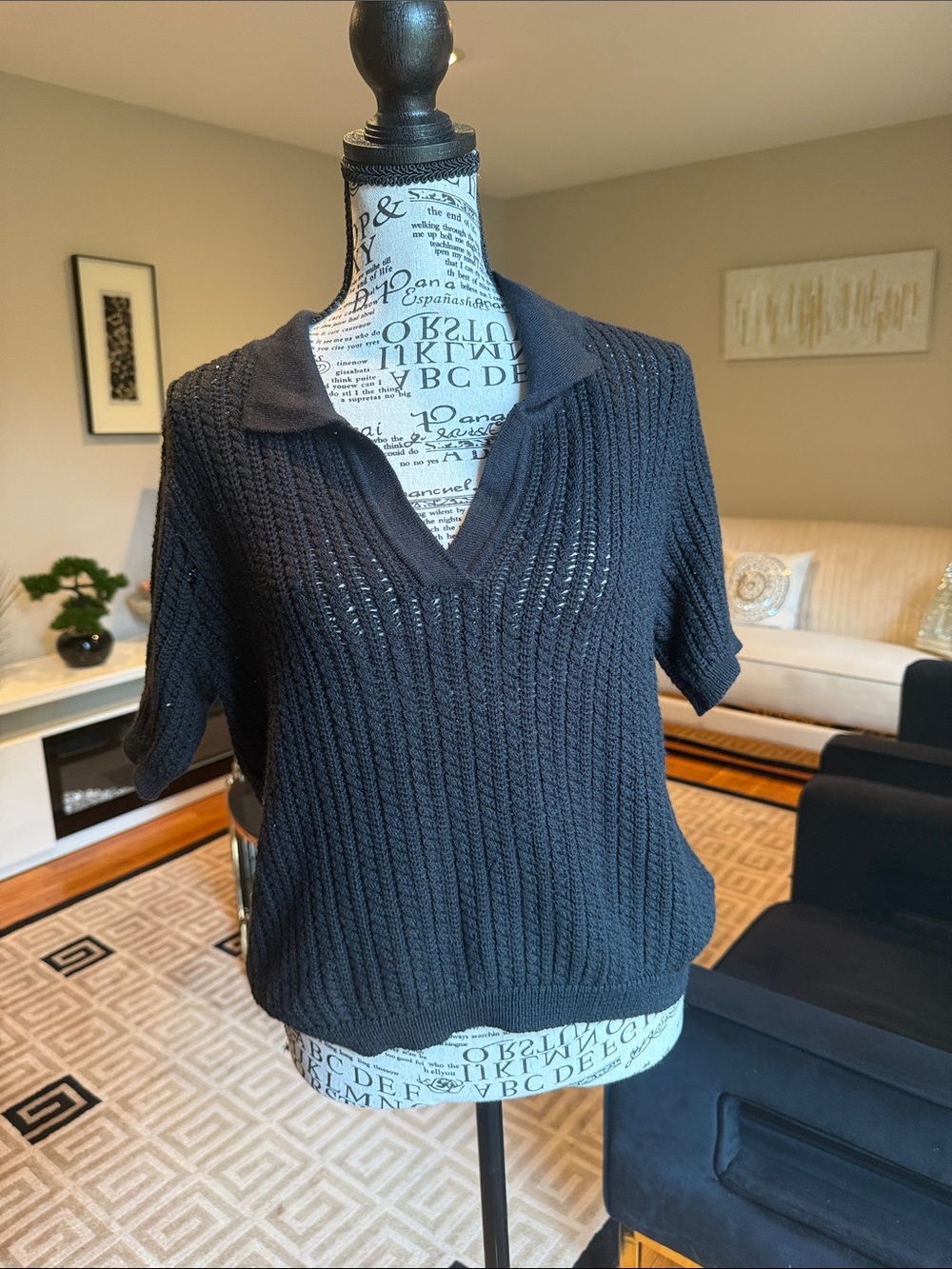 Basement Black Short‑Sleeve Knit Polo Sweater